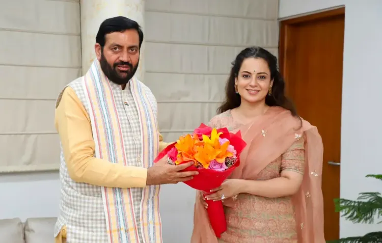 CM Nayab Saini Meets MP Kangana Ranaut at Haryana Bhawan