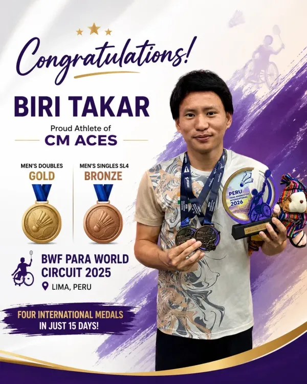 CM Pema Khandu hails Biri Takar's double medal haul at BWF Lima