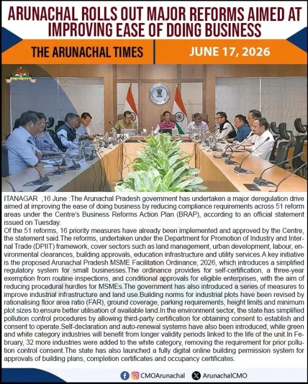 CM Pema Khandu Pushes Arunachal Business Reforms