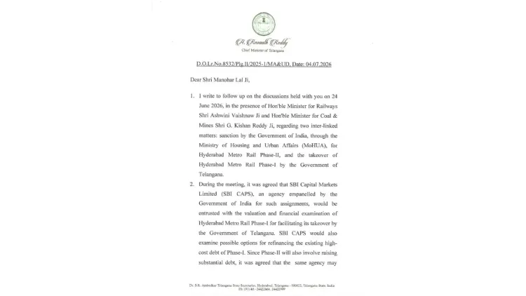 CM Revanth Reddy Writes to Centre on Hyderabad Metro Phase-II