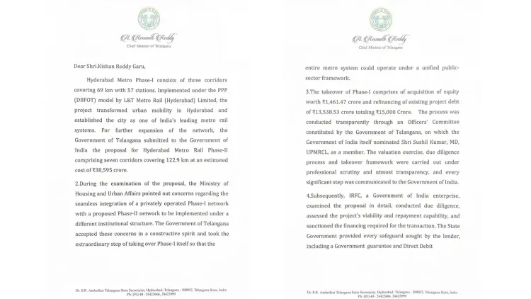 CM Revanth Writes to Kishan Reddy on IRFC Metro Funds