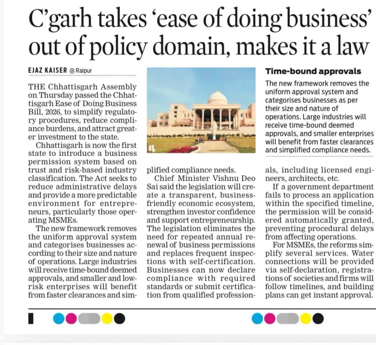 CM Sai Makes Chhattisgarh First State With Ease of Doing Business Act