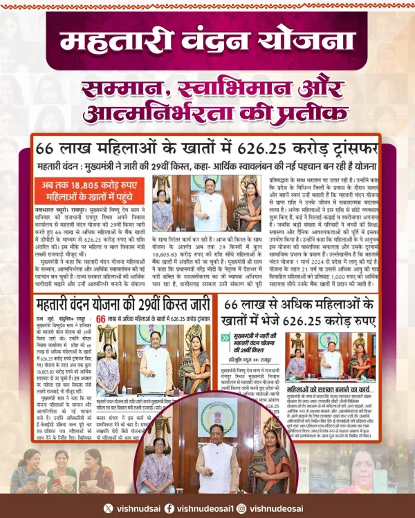 CM Sai Transfers ₹626 Cr to 66.74 Lakh Women Under Mahatari Vandan