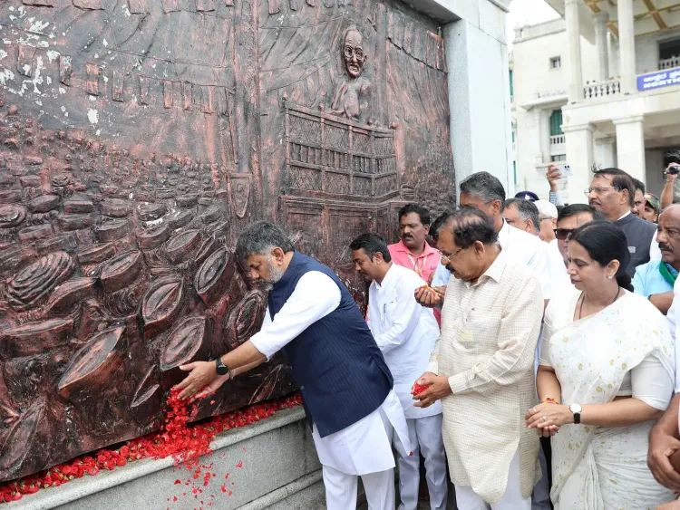 CM Shivakumar Pays Tribute at Gandhi Statue Before Suvarna Soudha Session
