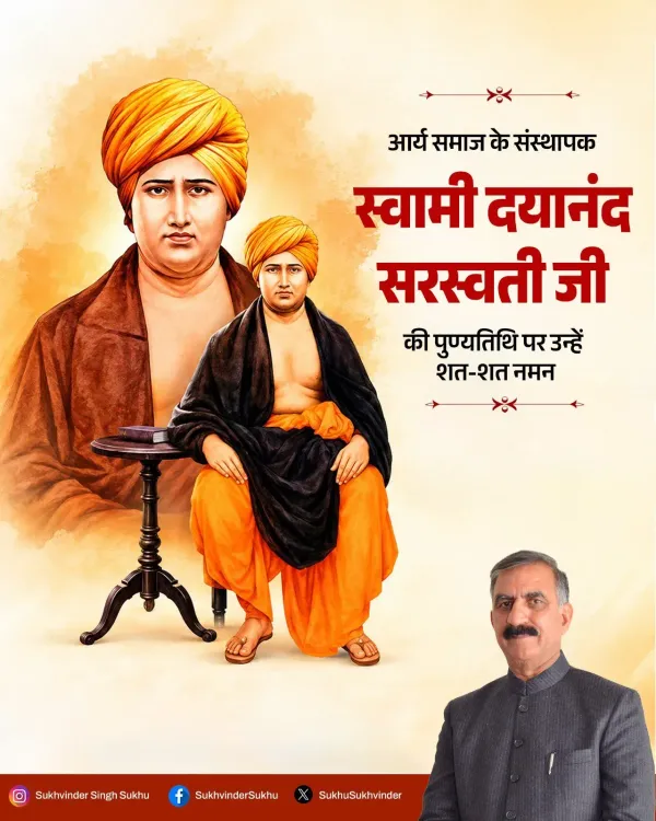 CM Sukhu pays tribute to Swami Dayanand Saraswati on death anniversary