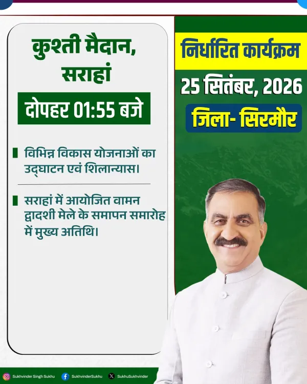 CM Sukhu to Inaugurate Projects, Join Vaman Dwadashi Fair in Sirmaur