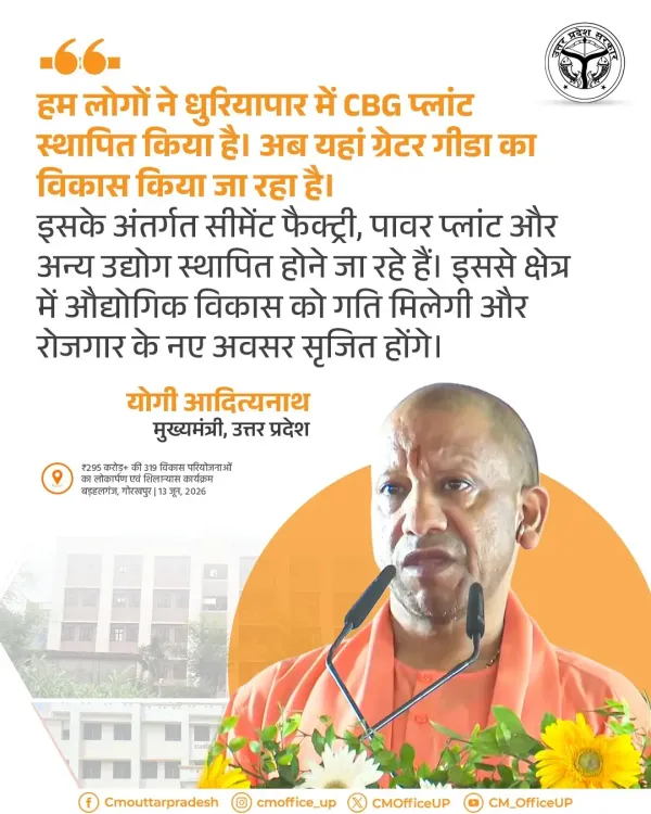 CM Yogi Flags Greater GIDA Push, Jobs in Dhuriapar