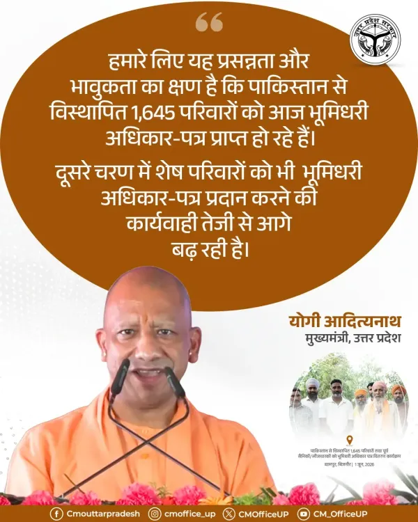 CM Yogi Grants Land Titles to 1,645 Pakistan-Displaced Families
