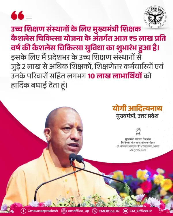 CM Yogi Launches ₹5 Lakh Cashless Medical Scheme for UP Teachers