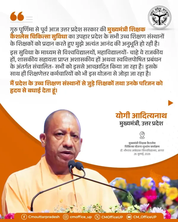 CM Yogi Launches Cashless Medical Scheme for UP College Teachers