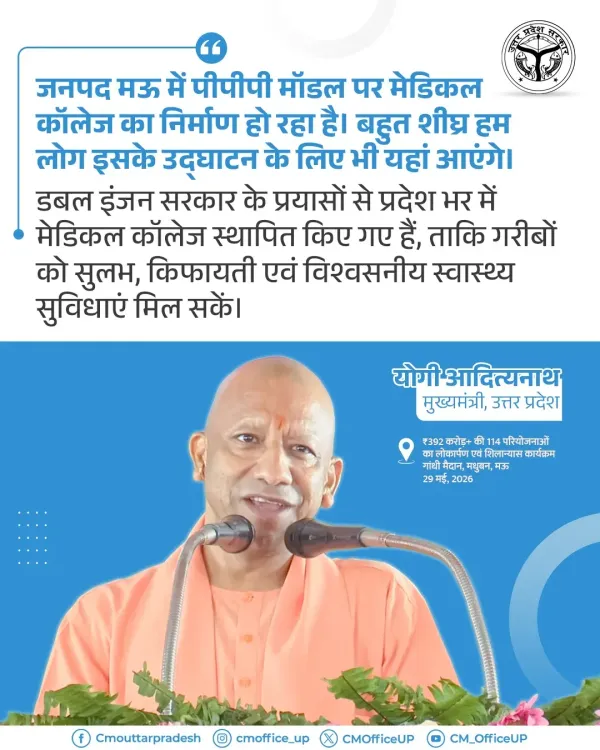 CM Yogi: PPP Medical College Coming Soon to Mau District