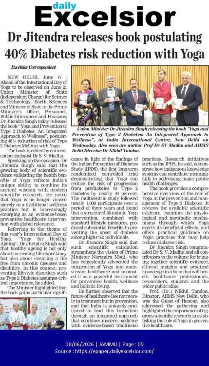 Dr Jitendra Singh releases book on Yoga cutting Diabetes risk by 40%