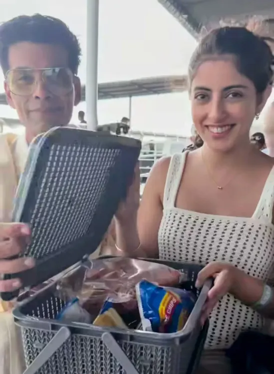 Farah Khan, Karan Johar head to Alibaug by ferry; Navya Nanda joins for “Bridgerton-style” picnic