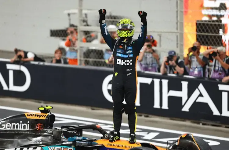How did Lando Norris clinch his maiden title in Abu Dhabi?