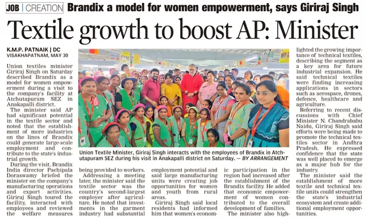 Giriraj Singh Hails Brandix as Model for Women's Empowerment