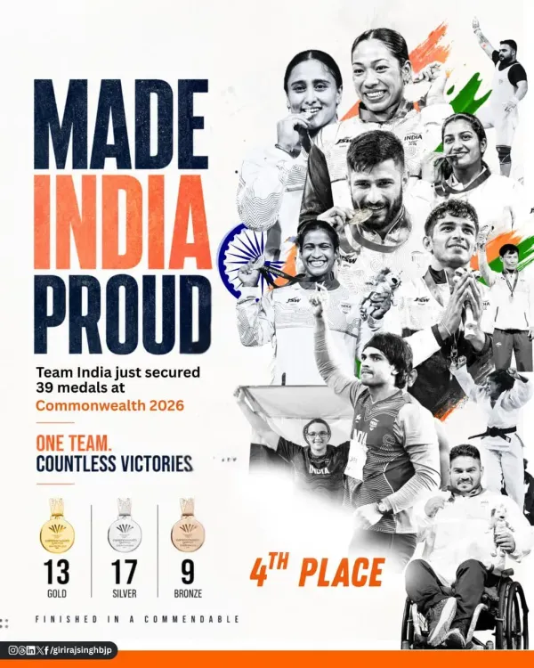 Giriraj Singh Hails India's 39-Medal Haul at CWG 2026
