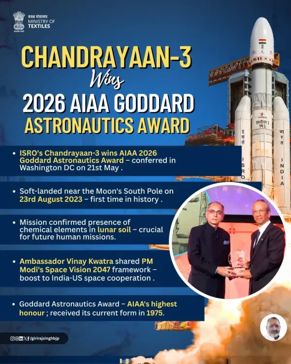 Giriraj Singh Hails ISRO's Chandrayaan-3 Winning 2026 AIAA Goddard Award