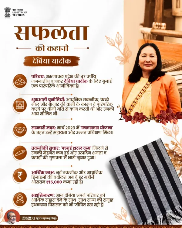 Giriraj Singh highlights Arunachal weaver Debia Yadik's success