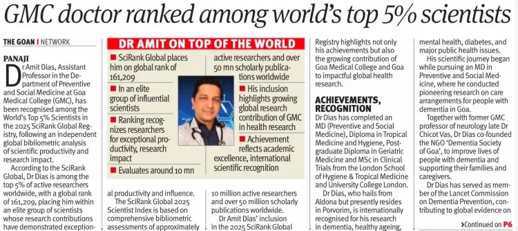 Goa CM Sawant Hails GMC Doctor's Global Science Ranking