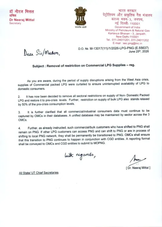 Govt Restores Commercial LPG Supply After West Asia Crisis