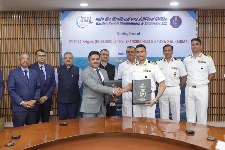 GRSE Achieves Historic Milestone with Triple Warship Delivery to Indian Navy