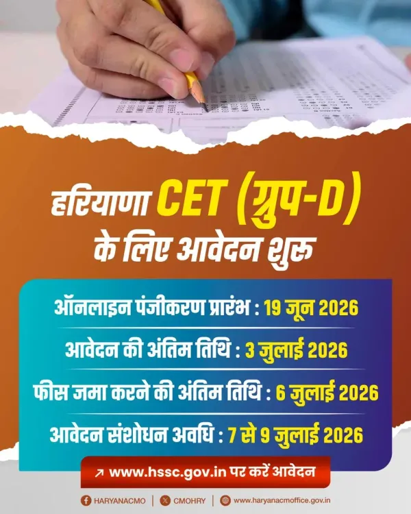 Haryana CMO: CET Group-D Applications Open from June 19