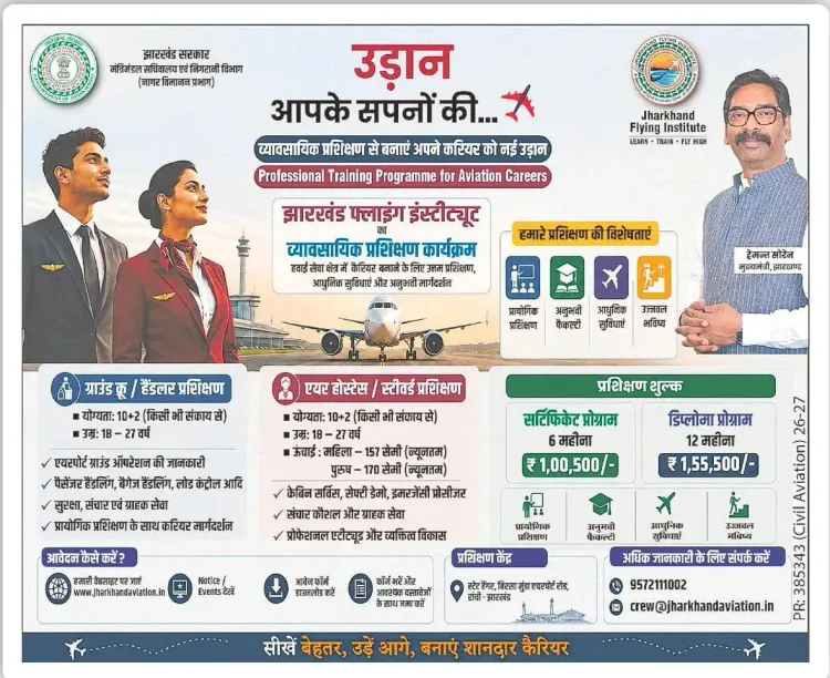 Jharkhand CMO Opens Aviation Training for Class 12 Pass Youth