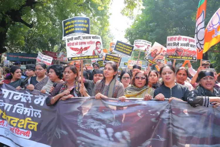 JNU 'Marks for Sex' row: BJP Mahila Morcha protests at Congress HQ, demands Bimol Akoijam's expulsion