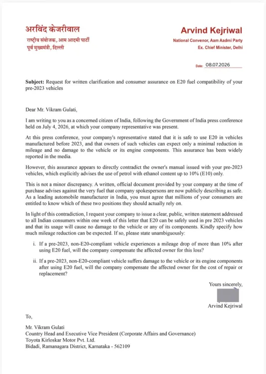 Kejriwal writes to 29 auto makers on industry issues