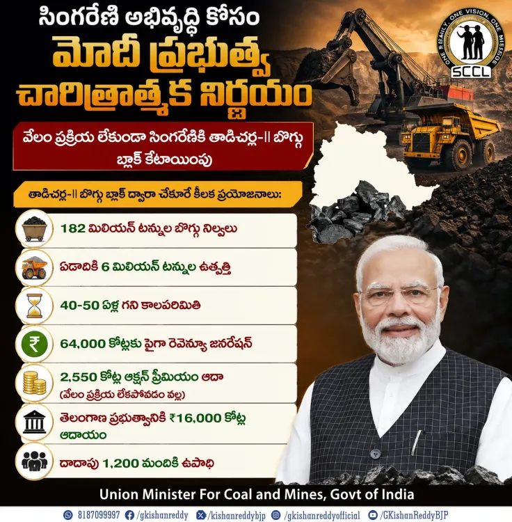 Kishan Reddy Approves Tadicherla-II Coal Block for SCCL