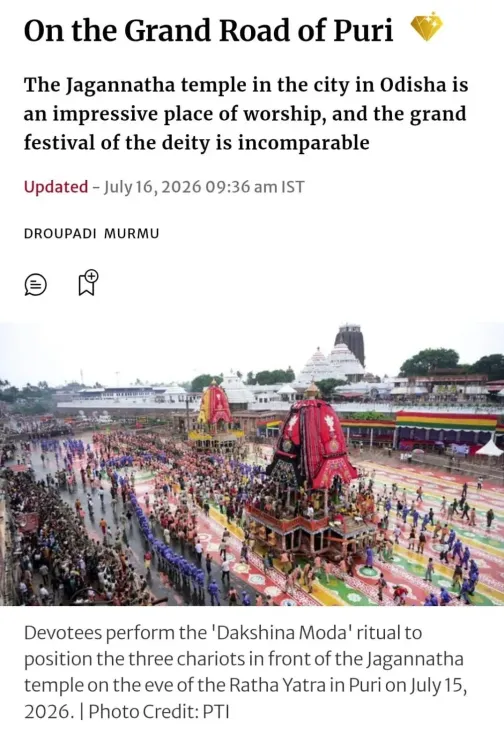 Kishan Reddy Hails President Murmu's Jagannath Devotion on Rath Yatra