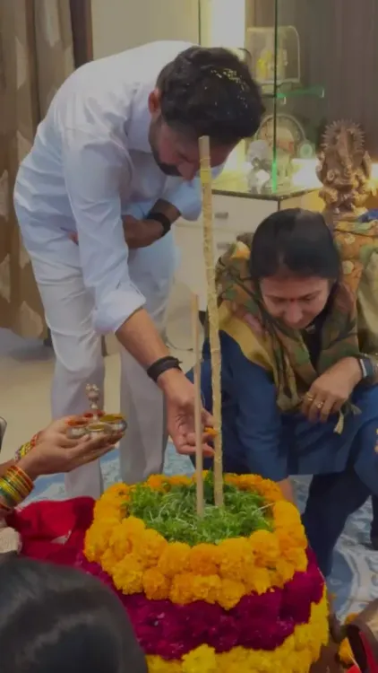 Kishan Reddy joins Bathukamma puja at Hyderabad residence