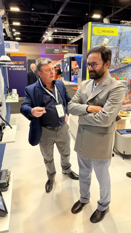 Kishan Reddy visits Hexagon stall at IMARC 2026 mining expo