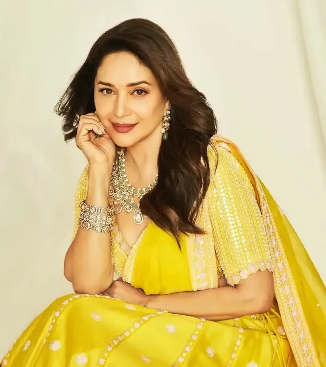 Madhuri Dixit Dazzles in Yellow Lehenga for Basant Panchami