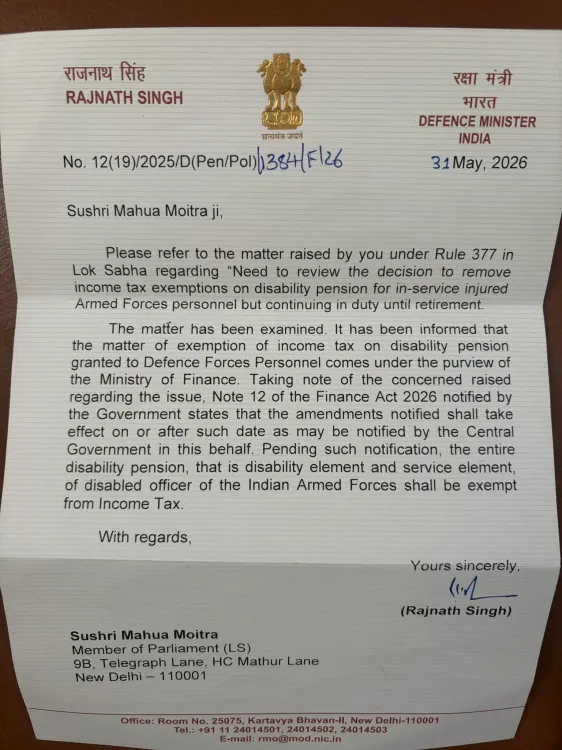 Mahua Moitra backs Rajnath on army disability pension tax break