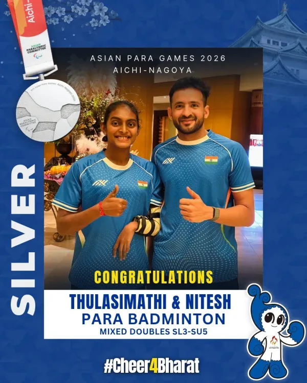 Mandaviya Hails Nitesh Kumar, Thulasimathi's Silver at Asian Para Games 2026