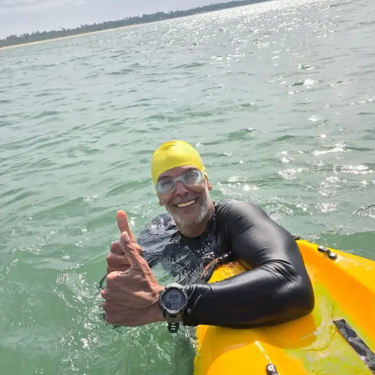 Milind Soman celebrates completing his longest swim till now 