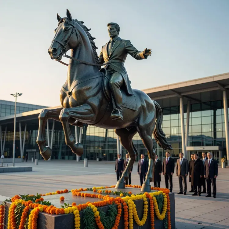 CM Fadnavis Unveils Shivaji Statue at Navi Mumbai Airport