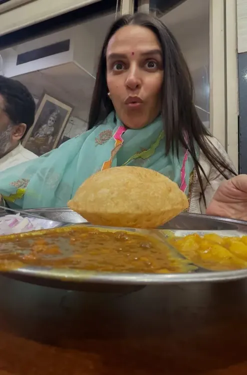 Neha Dhupia visits Golden Temple, savours chole bhature in Amritsar