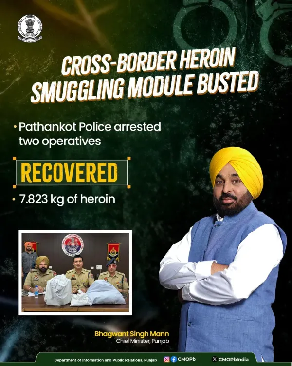 Pathankot Police bust cross-border heroin module, seize 7.8 kg