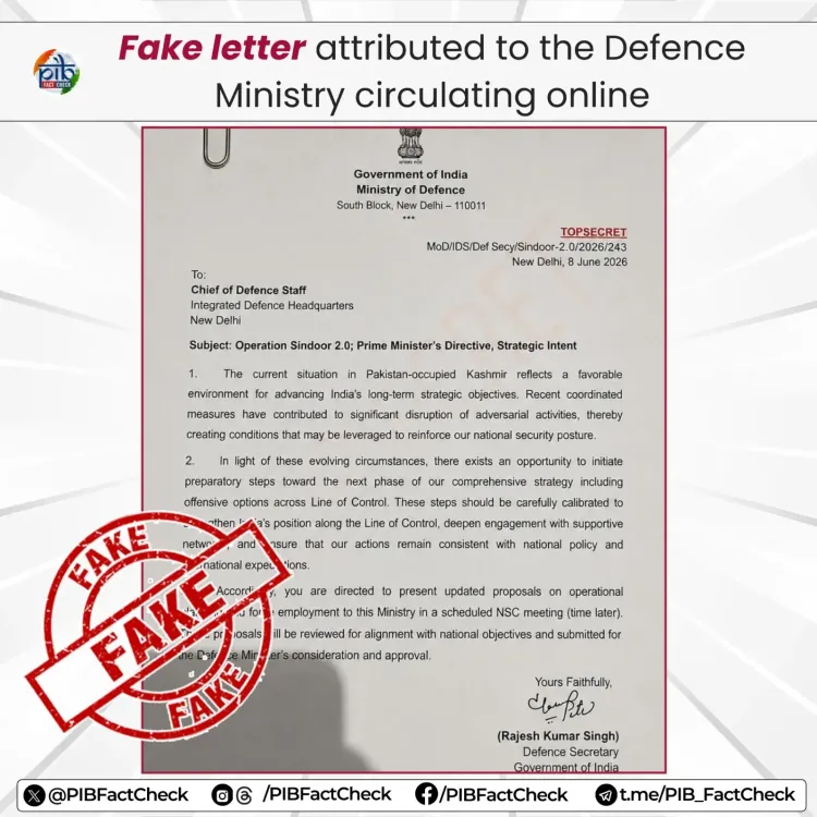 PIB Fact Check flags fake 'Operation Sindoor 2.0' letter linked to Defence Secretary