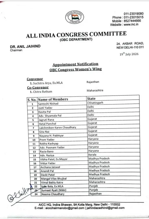 Pilot congratulates Suchitra Arya on OBC women's wing role