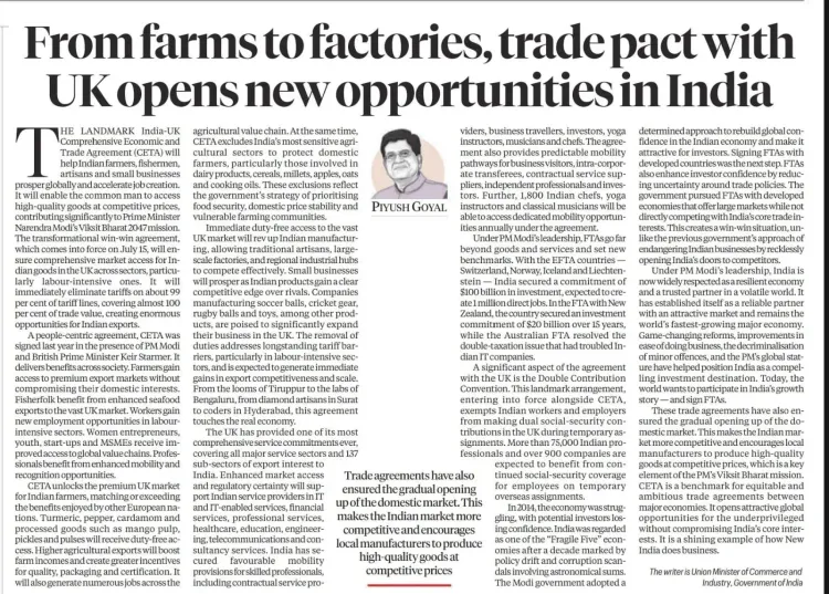 Piyush Goyal hails India-UK CETA as people-centric trade win