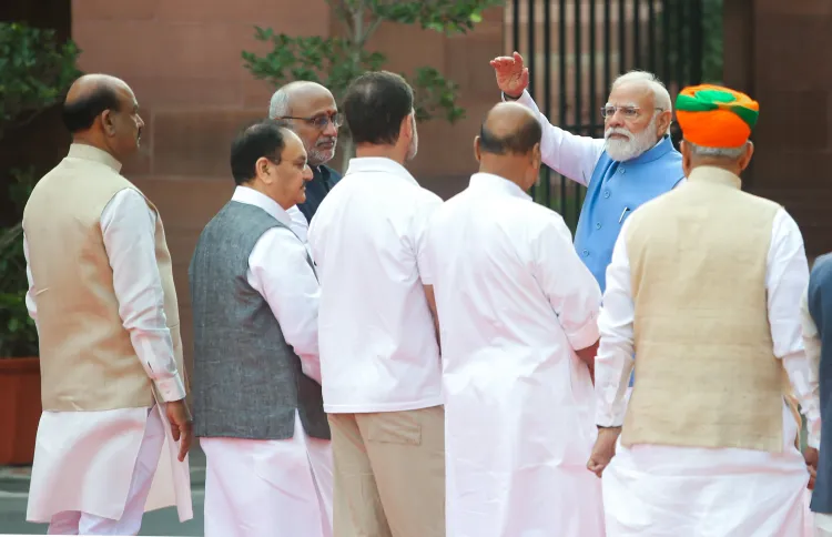 Cordial Encounter: PM Modi and Rahul Gandhi Share Rare Moment in Parliament