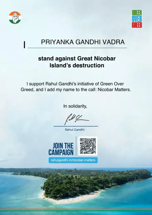 Priyanka Gandhi backs petition to protect Andaman & Nicobar