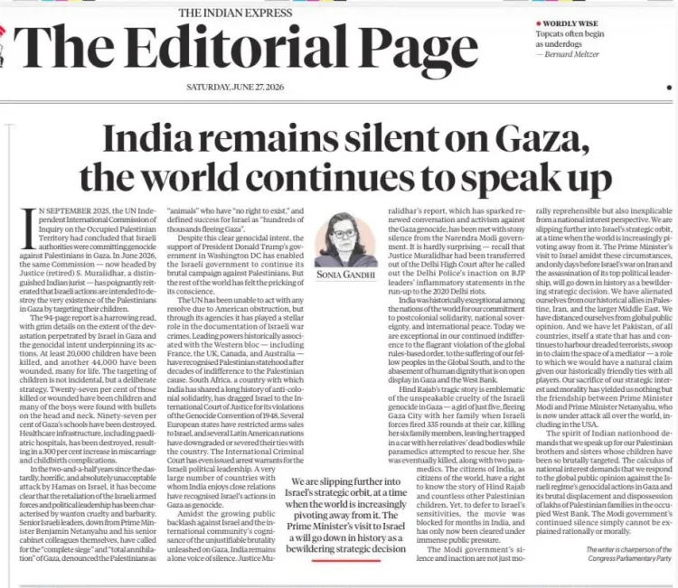 Priyanka Gandhi shares Sonia's attack on Modi's Gaza silence
