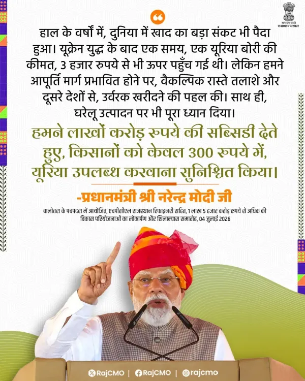 Rajasthan CMO: Farmers Get Urea at Rs 300 Under Modi Subsidy Push