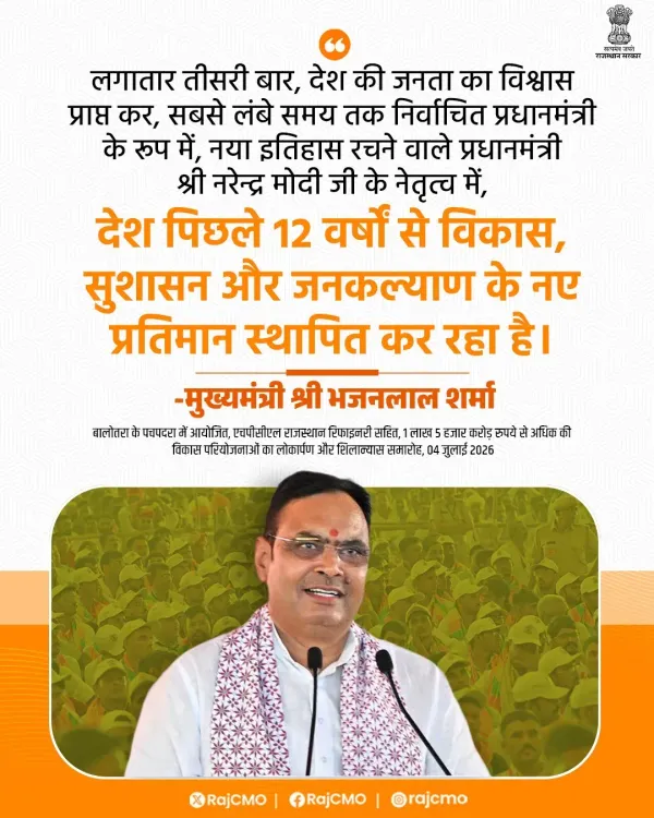 Rajasthan CMO Hails PM Modi's 12 Years of Governance