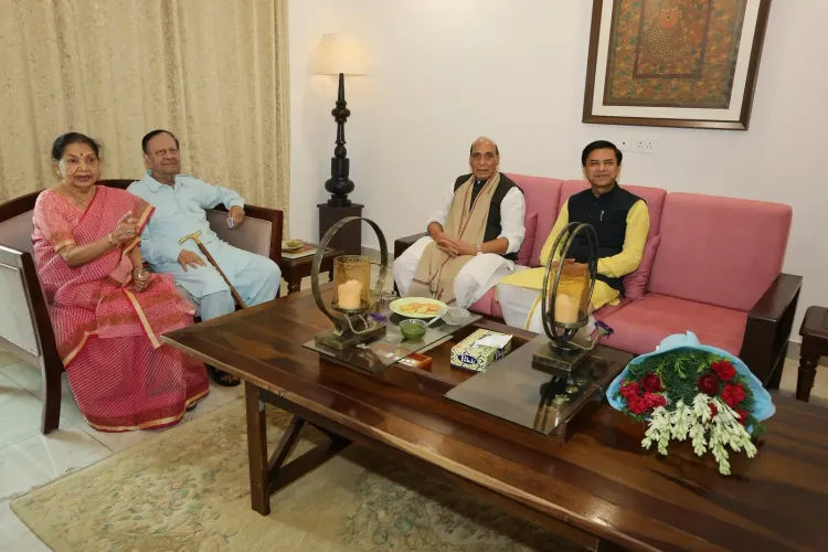 Rajnath Singh meets veteran Lt Gen Prakash Mani Tripathi in Delhi