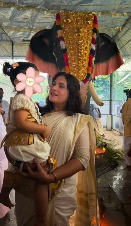 Richa Chadha gifts mechanical elephant to Kerala temple, celebrates Onam with daughter Zuneyra
